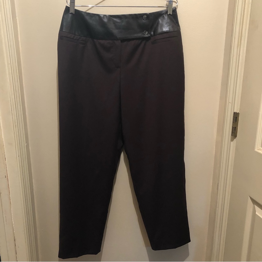 Harvey Bernard brown pants with a leather waistband